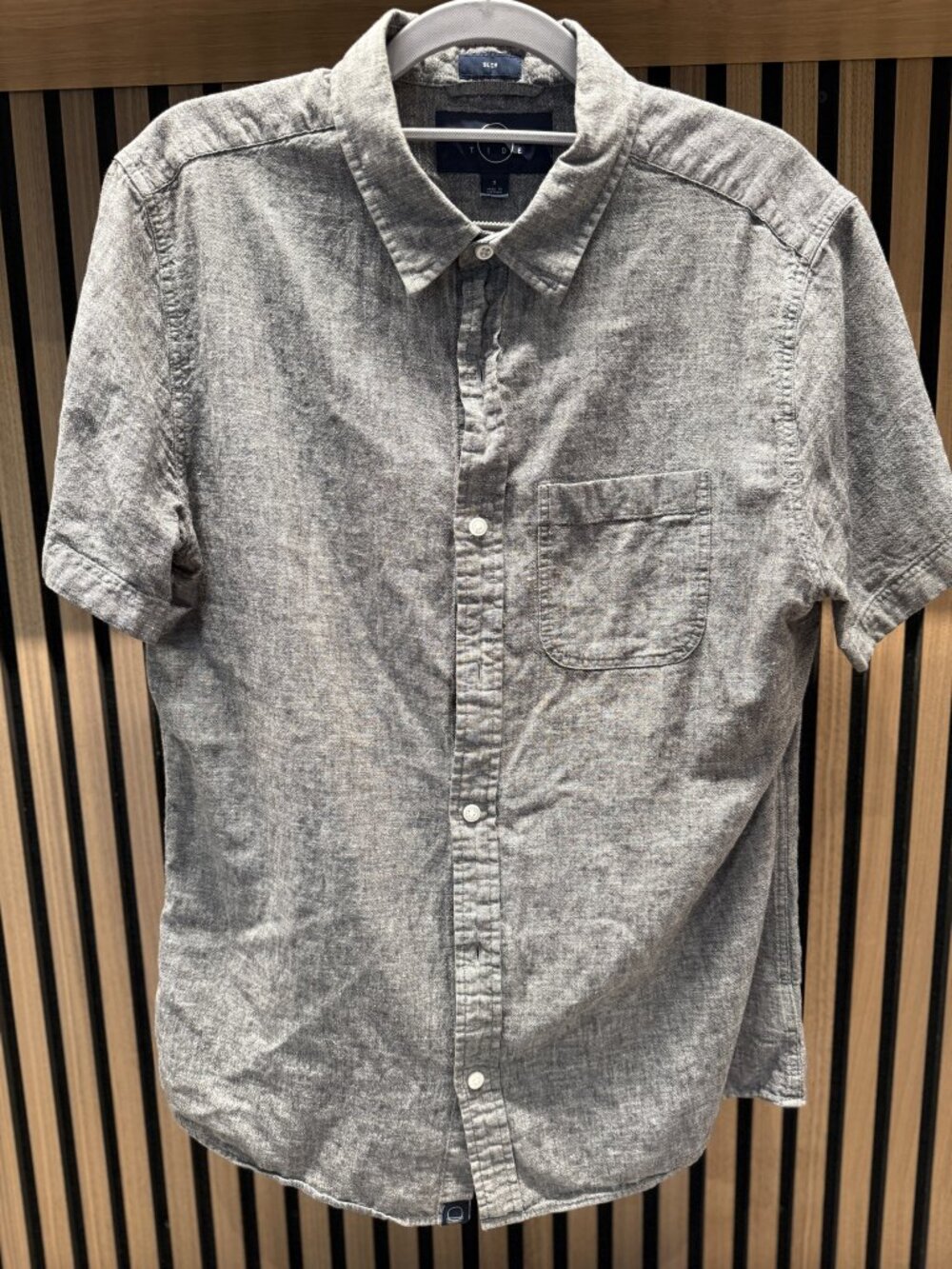 Even Tide Linen Cotton Short Sleeve Button Up Shirt Gray Men's M